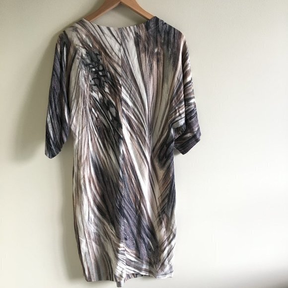 AXARA PARIS MIDI DRESS BEIGE ABSTRACT PRINT SIZE 4 - Picture 5 of 5